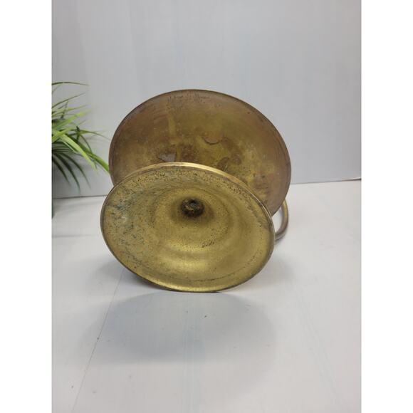 Vintage Brass Hurricane Candle Holder, Curved Handle Colonial Chamberstick - Picture 3 of 5